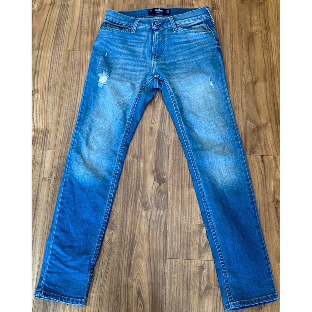 Hollister‎ Jeans Mens 26x30 Blue Skinny Fit Epic Flex Denim Whiskered Med Wash